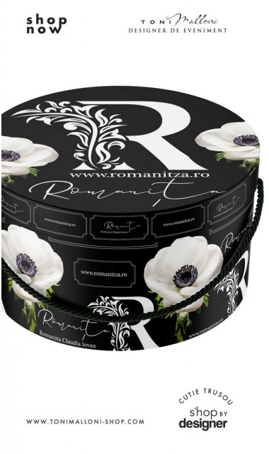 Cutie rotunda neagra glossy personalizata cu sigla brandului personal 1